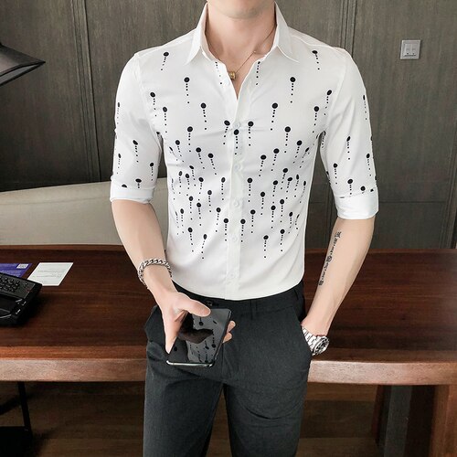 Polka Dot Print Shirt Männer Kurzarm Slim Fit Streetwear Shirts Sozialen Party Business Formale Kleid Shirts Camisas Para Hombre: WHITE / XXXL