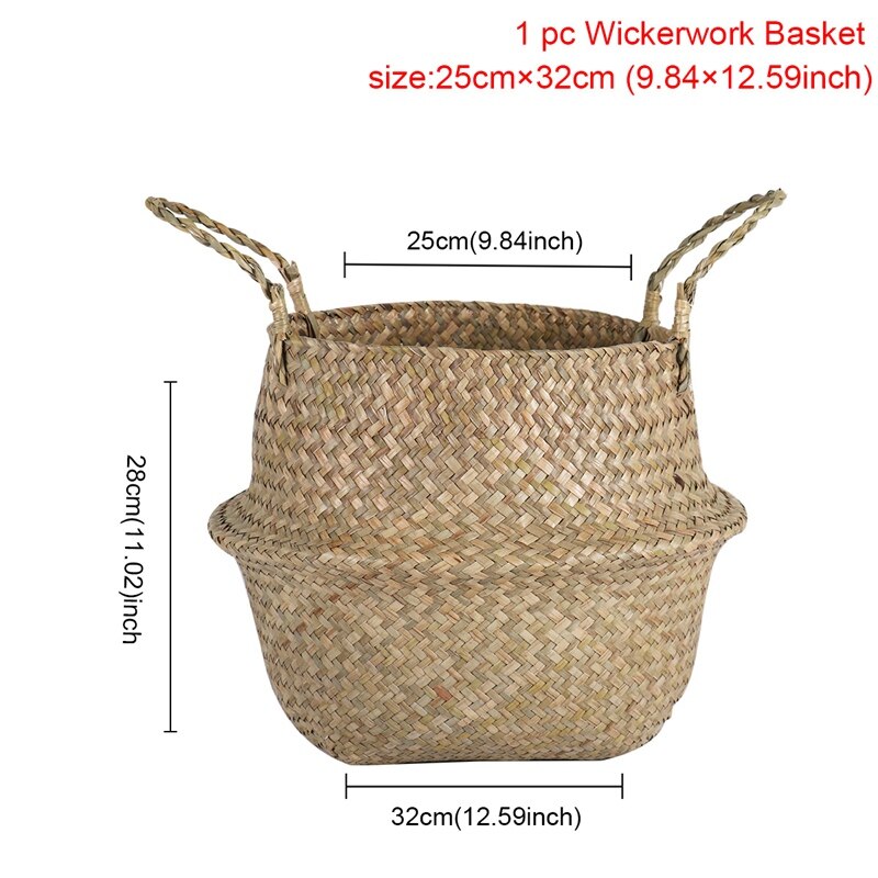 Cesta de cestería para algas marinas, maceta de flores colgante de ratán, cesto para ropa sucia, cestas plegables de almacenamiento, jardín casero decorativo: L