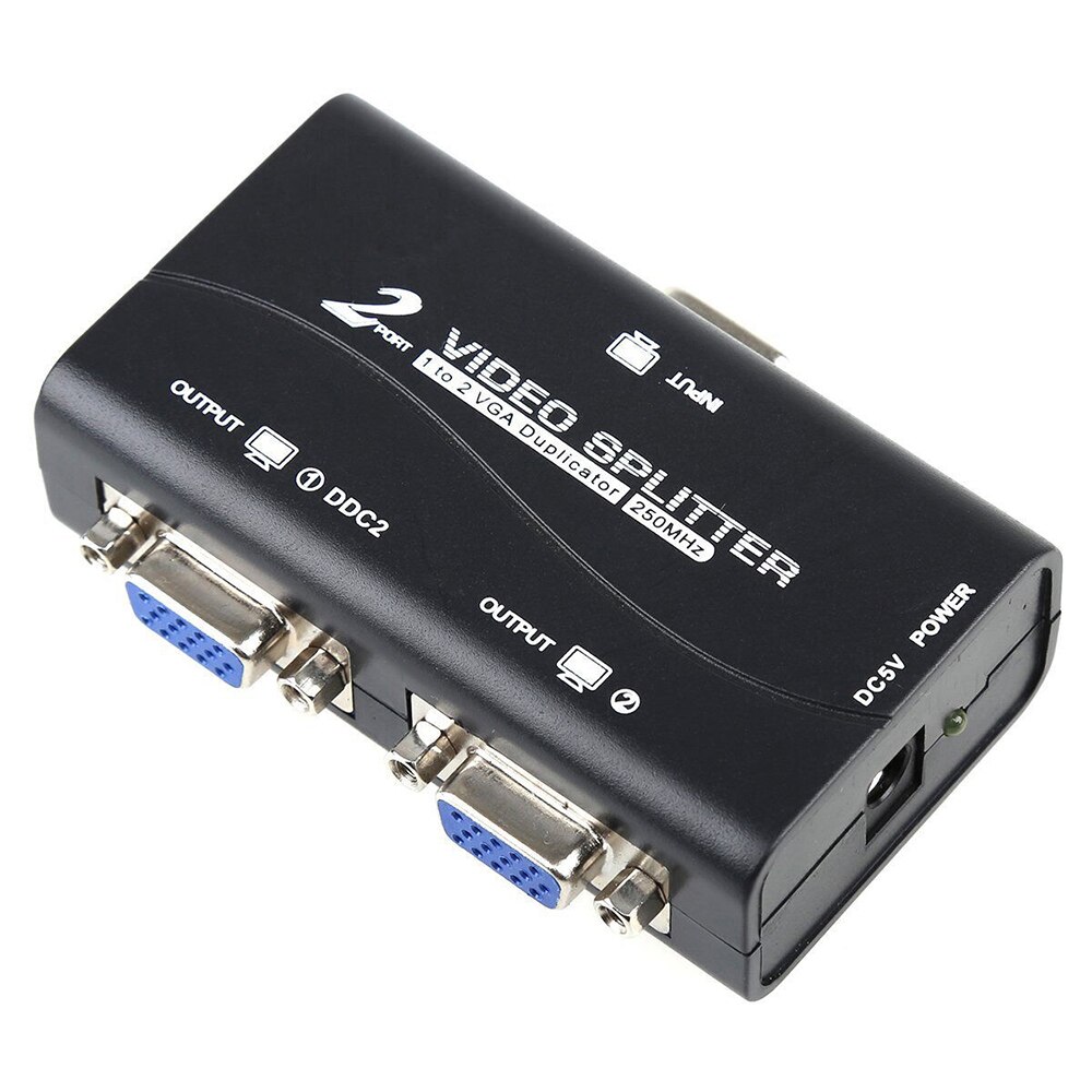 2 Port 1 PC to 2 Monitor 1 to 2 Split Screen VGA Splitter Video Splitter Duplicator Adapter with USB cable Portable Black: Default Title