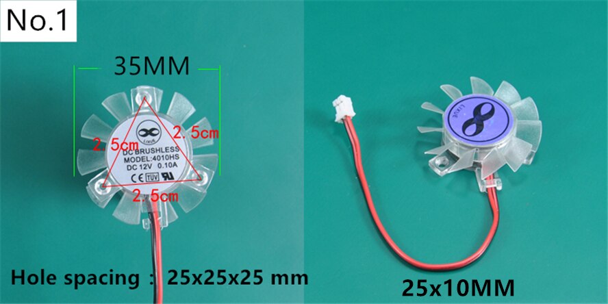 Ventilador VGA de 35MM, 45MM, 55MM, 65MM, 75MM de diámetro, 25MM, 26MM, 42MM, con muchos agujeros, espaciado DC12V, hoja de ventilador de 2 pines: 35MM  25MM