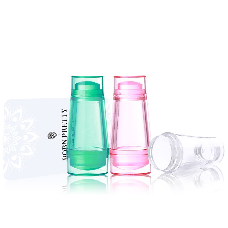 1 Pc Double Head Nail Stamper Clear Jelly Siliconen Marshmallow Stamper Wit Roze Groen met Schraper Nail Art Stamping Gereedschap