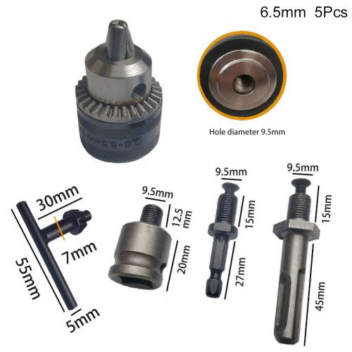 Adaptador de mandril de broca, 5 peças 6.5/10/13/16mm conversor sem chave haste haste mandril braçadeira 0.6-6.5mm/0.8-10mm/2-13mm/3-16mm: 6 point 5mm