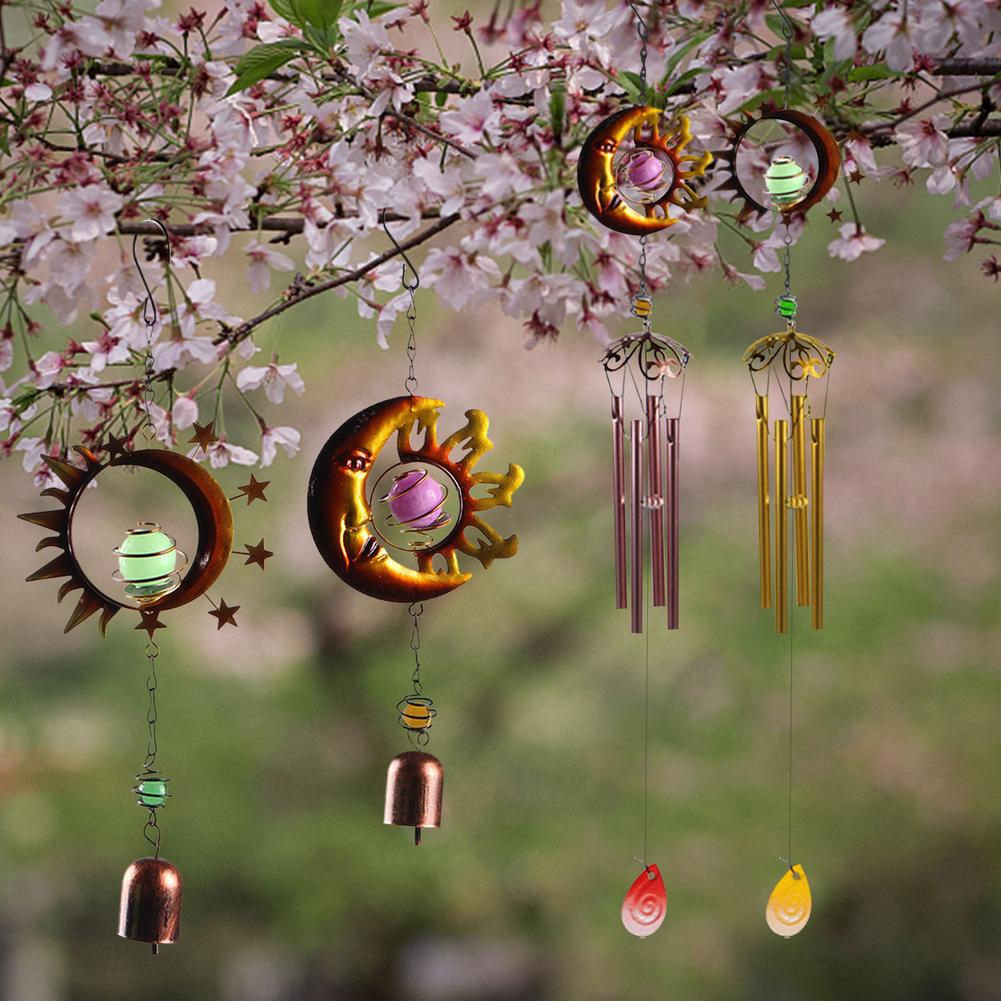 Wind Chimes Sun Moon Earth Wrought Iron Garden Decoration Luminous Pearl Earth Wrought Iron Wind Chimes For Garden Decoration