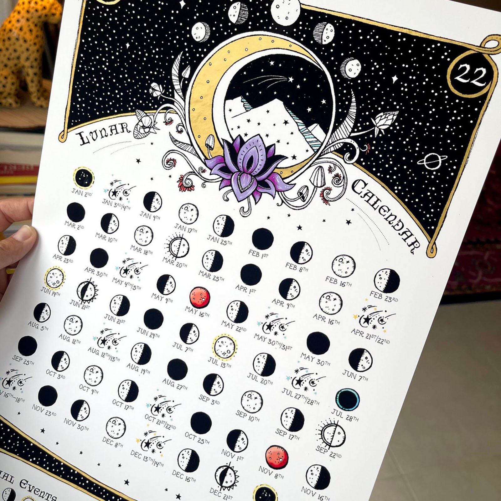 Calendar 2022 Moon Phases Space Print Lunar Calendar For Living Room Art Home Decor Wall Calendars Year