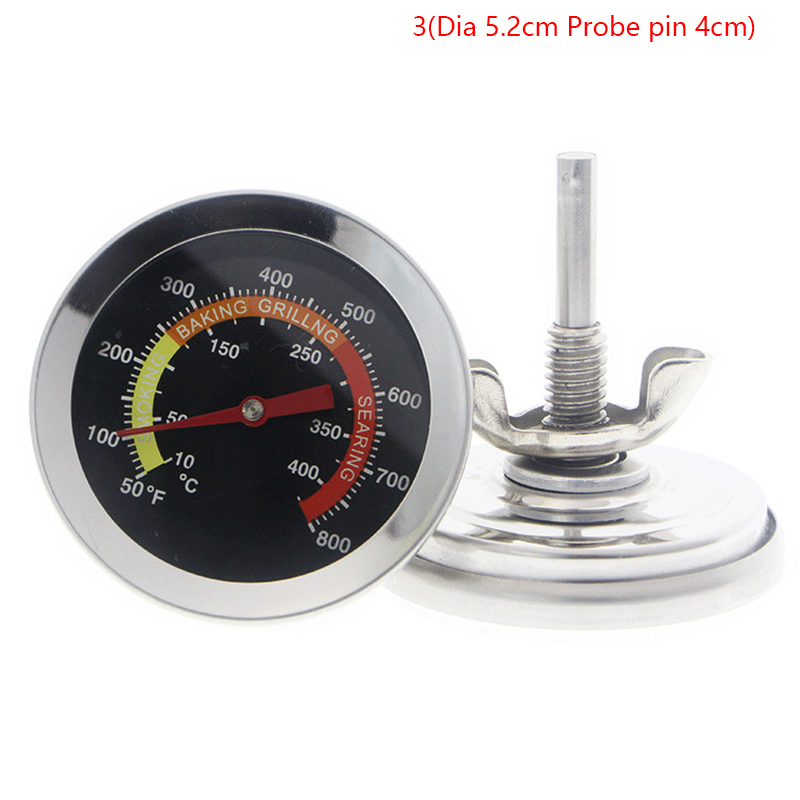 Thermomètre en acier inoxydable pour barbecue, jauge de température 50-800 degrés Fahrenheit 10-400/50-350/50-500 degrés Celsius: Argent