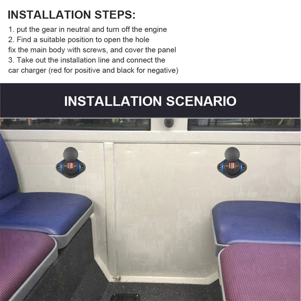 12-24V Dual Ports Car Charger Socket USB Charger Outlet Power Adapter with Sliding Cap for Car Motorcycle Truck ATV RV Boat