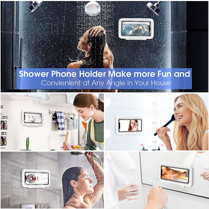 Shower Phone Holder Waterproof 360° Rotation Shower Phone Case HD Touch Screen Wall Mount up to 6.8inch Bathroom Accessories