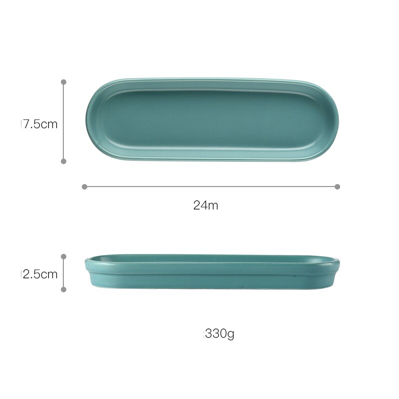 Oval Rectangular Ceramic Plates Pink Simple Long Plate Oven Dish Breakfast Flat Plate European Style Salad Cutlery: Green