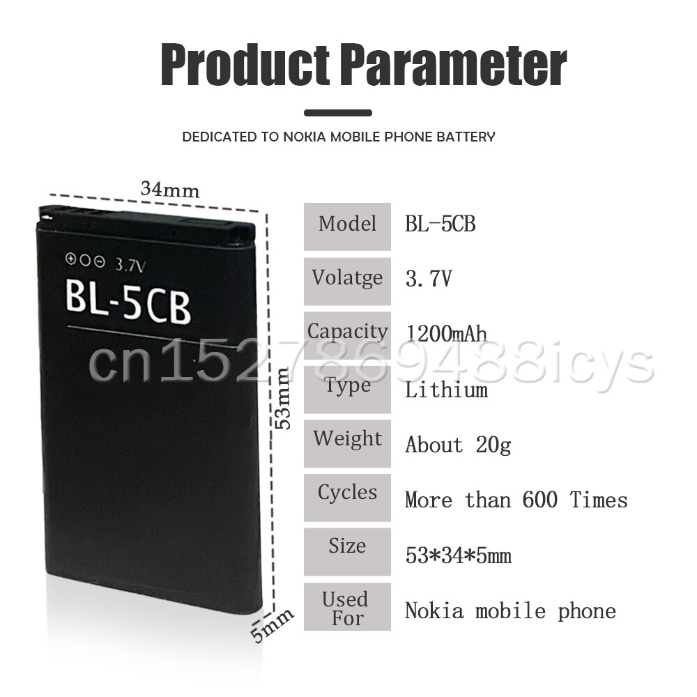 1 sztuk BL-5CB BL5CB wymiana bateria litowa do telefonu Nokia N72 100 101 103 105 109 111 113 1000 1280 1110 1112 1116 3108 2135