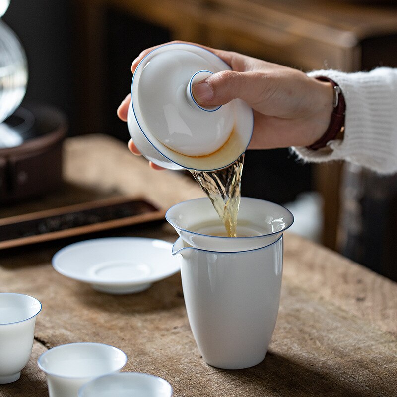 Eggshell Porcelain Handmade Ceramic Venti Tea Sancai Bowl Kung Fu Tea Bowls Sopera De Ceramica Gaiwan Coarse Pottery Tea Set