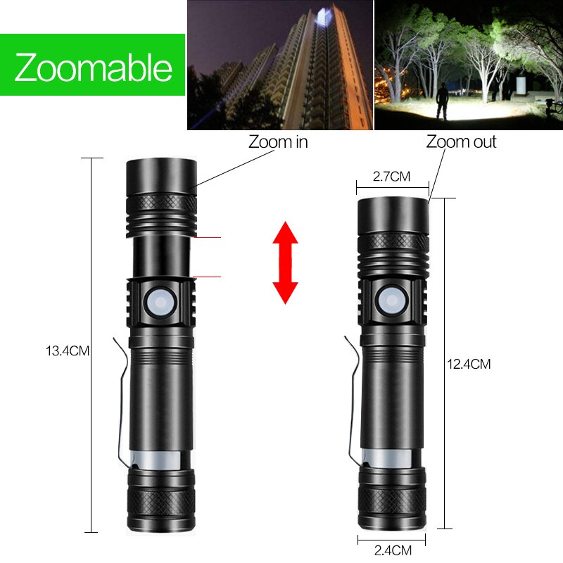 Powerful 6000ml T6 Flashlight Aluminum Waterproof Zoomable Mini Flashlight 18650 Rechargeable For Camping charging lamp