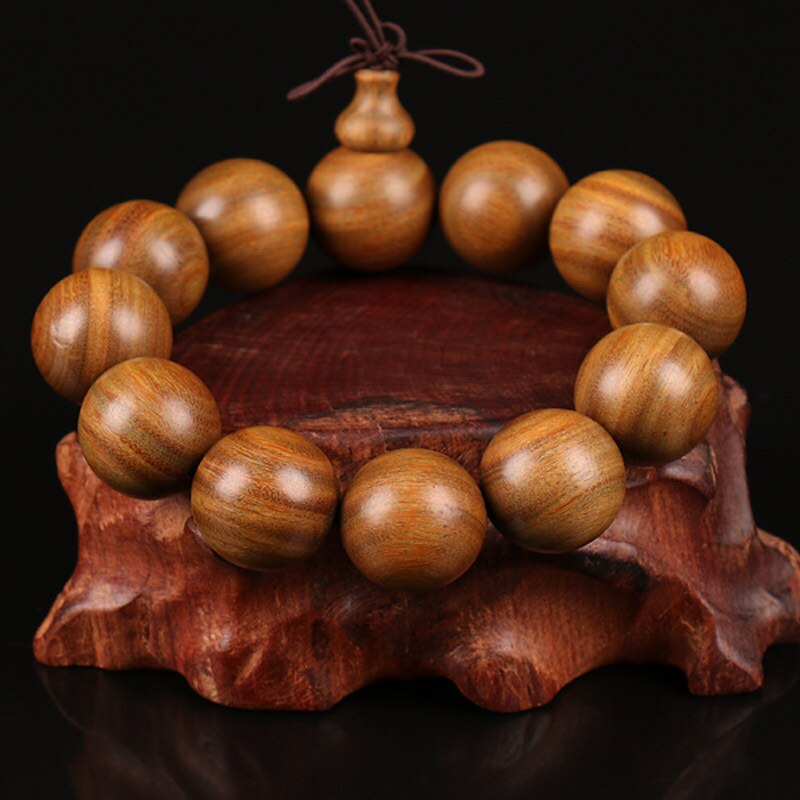 Buddhistischen Holz Armbänder, natürliche GrüNe Sandelholz Perlen Armbinde, Gebet Große Perle Mala Armbinde Frauen Männer Schmuck