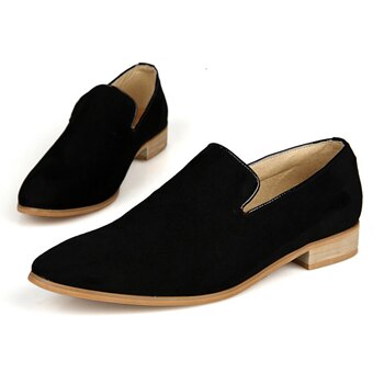 Semsket skinn loafers mokkasin uformelt menn oxfords sko mannlige spiss tå mann sko: Svart / 6.5