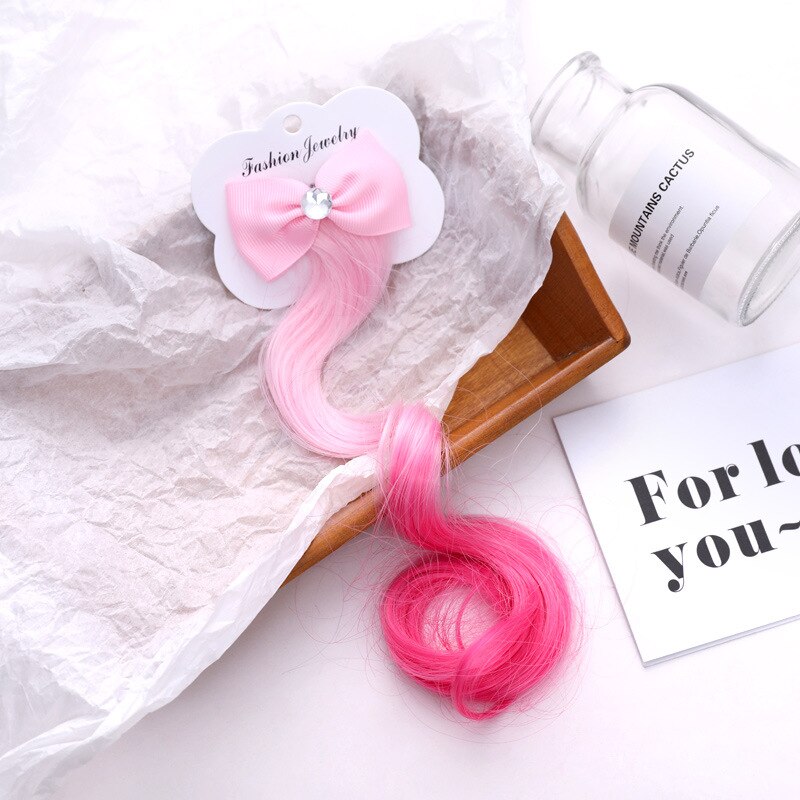 Leuke Boog Haar Clips Voor Meisjes 22Cm Lange Pruik Paardenstaarten Hair Bows Kids Baby Haarspelden Haar Haarspeldjes Accessoires: 3