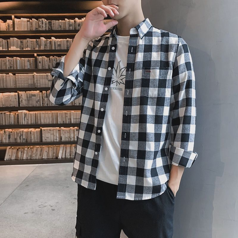 Jakker herre denim solid casual langermet hip-hop løs streetwear trendy chic all-match chaqueta herrejakke retro enkel: Rutete / S