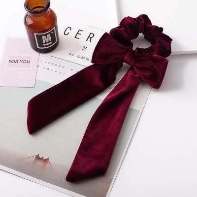 Kvinners bånd sløyfe fløyel hår scrunchies hår slips hår tilbehør hestehale holder hår: Ts9- rad