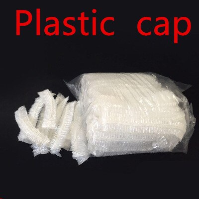 Bonnet de douche jetable en plastique, 100 pièces, pour femmes et hommes, imperméable, transparent, pour salon de coiffure, pour hôtels, produits de salle de bains: white plastic 100PCs