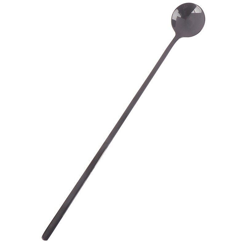 1Pc 24cm Long Handled Stainless Steel Ice Cream Dessert Tea Spoon Colorful Coffee Spoon Dinnerware Flatware Kitchen Tools: Black