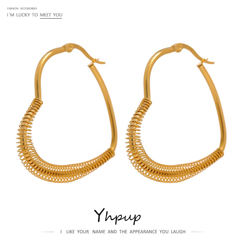 Yhpup Rvs Ongebruikelijke Oorbellen Verklaring Metalen Textuur Gouden Geometrische Oorringen Voor Vrouwen Bijoux Femme