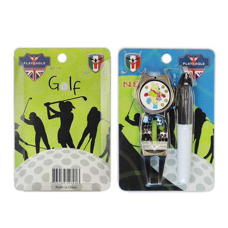 Golf divot værktøj golf grøn gaffel med liner pen playeagle små golf tilbehør: Panda