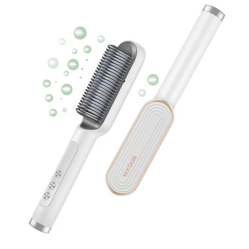 Cepillo alisador de pelo, peine eléctrico de iones de anión, multiestilizador, peine de calefacción, Alisador, rizador de pelo: White / AU