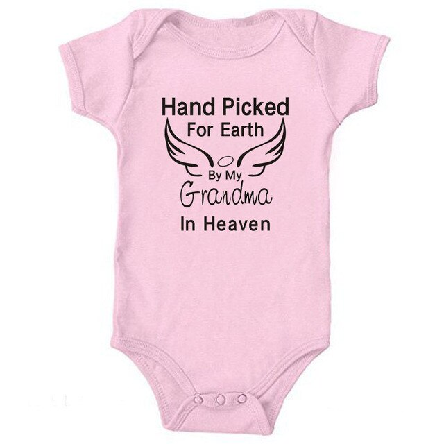 Body en coton pour bébé | Combinaison pour -né, taillée à la main pour la terre et ma grand-mère du ciel, vêtements d'été blancs à manches courtes: pink / 18M