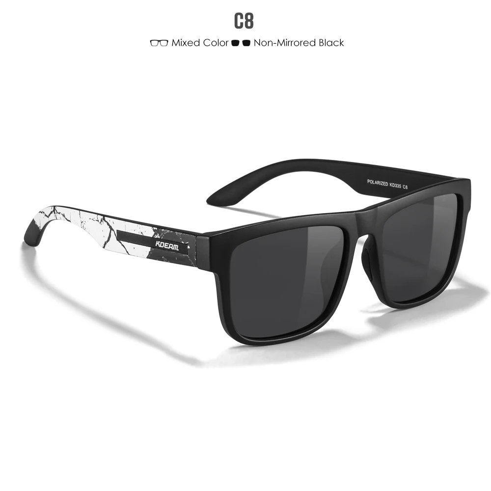 KDEAM Polarized Sunglasses For Men White Frame UV400 Protection Lens Black Driving Sun Glasses Fishing Eyewear: WHITE / GRAY