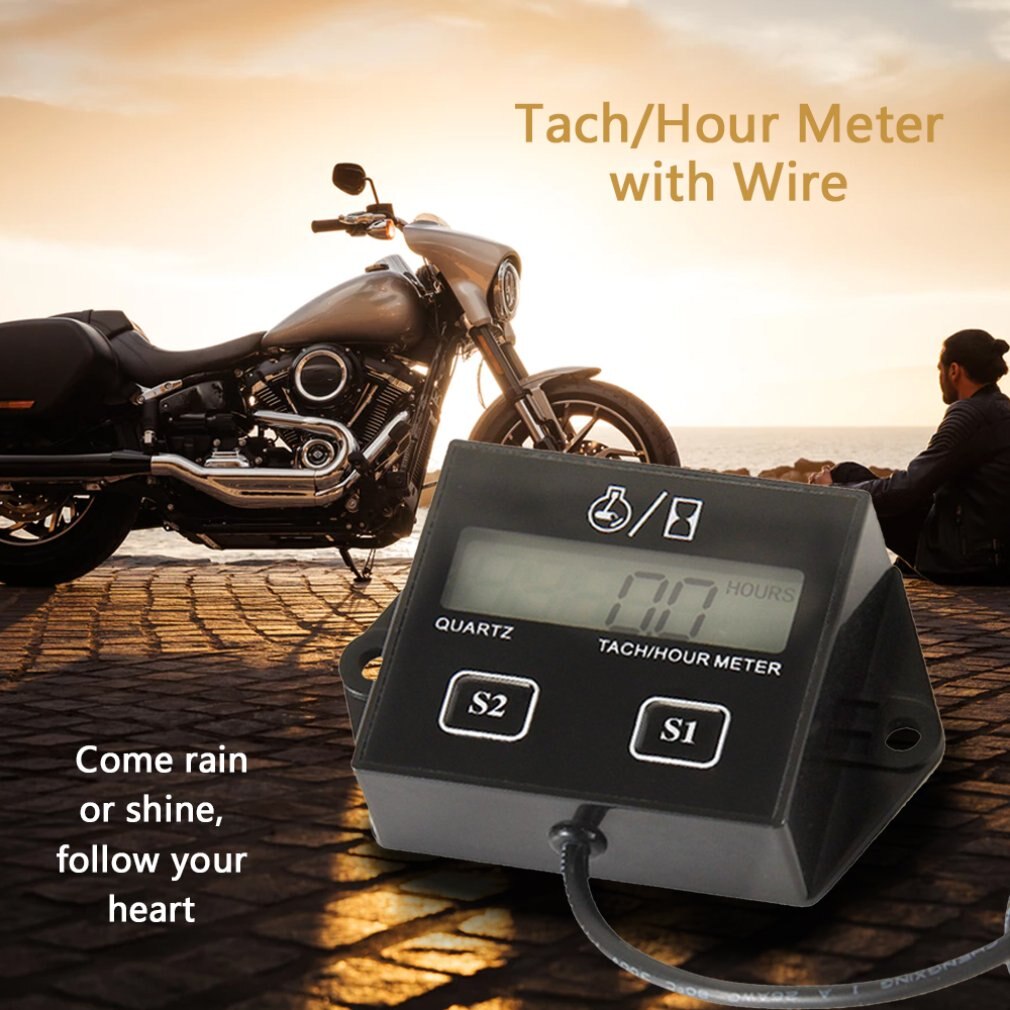 High Performance Car Digital Engine Tach Tachometer Hour Meter Inductive for Motorcycle Car Motor Stroke Engine