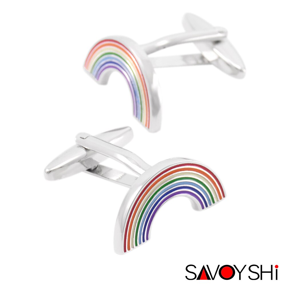 Savoyshi novidade arco-íris abotoaduras para homens camisa manguito bottons de alta qualidade esmalte manguito links moda presente marca jóias: Default Title