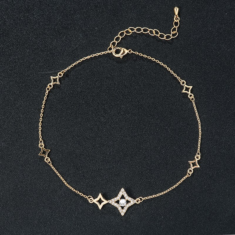 WEIMANJINGDIAN Star Cubic Zirconia Chain Anklet in Gold or Rhodium Color Plated