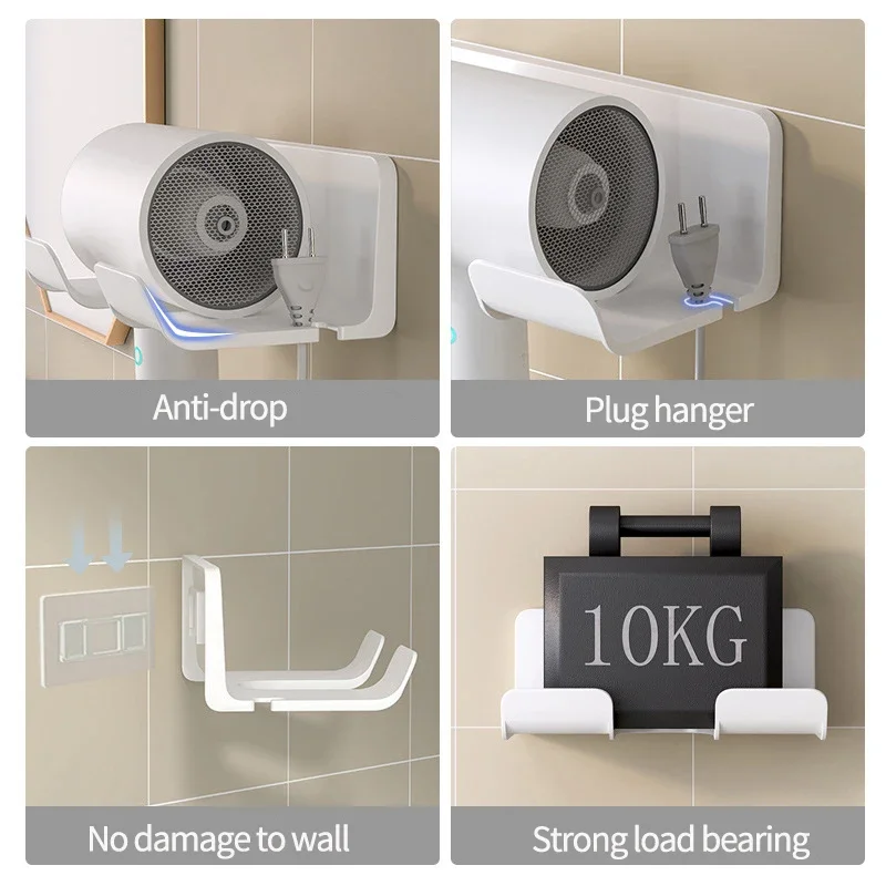 1/2 Stuks Wandmontage Föhn Houder Voor Badkamer Plank Föhn Opbergrek Plastic Föhn Stand badkamer Organizer