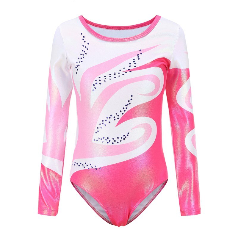 Children Girls Diamante Long Sleeve Ballet Practice Dance Wear Gymnastics Bright Color Body Suits Gym Clothes: P / 10