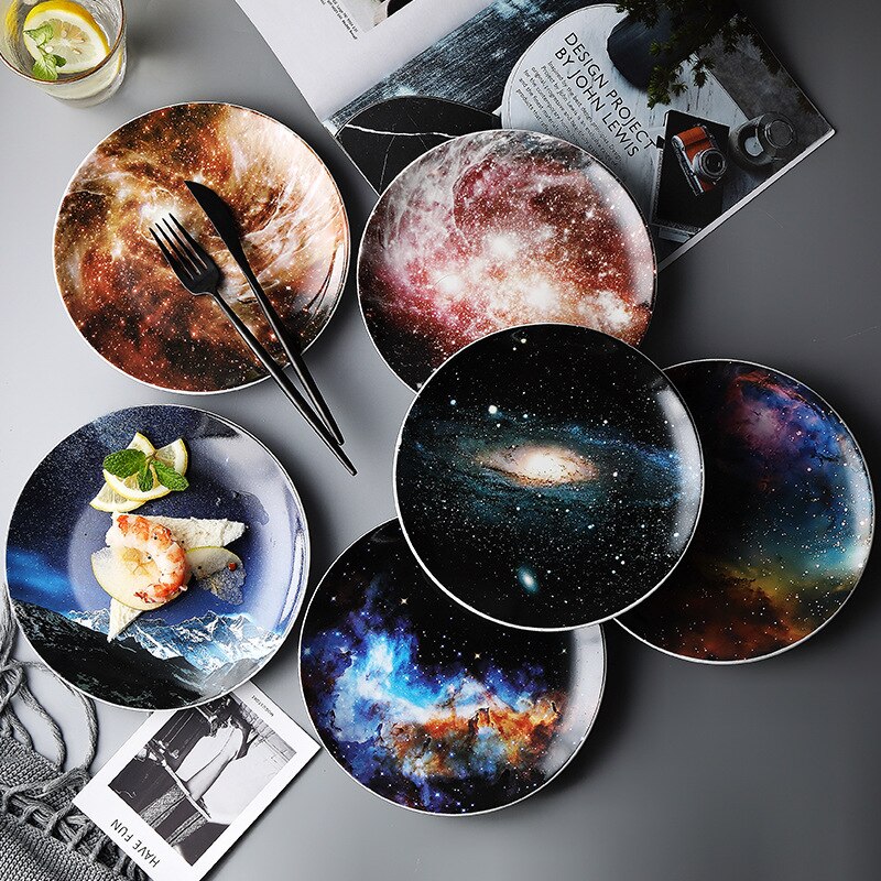 8 Inch Nordic Sterren Ronde Keramische Plaat Porselein Glazuur Diner Plaat Bone China Ontbijt Gebak Dessert Cake Fruit Gerechten Plaat