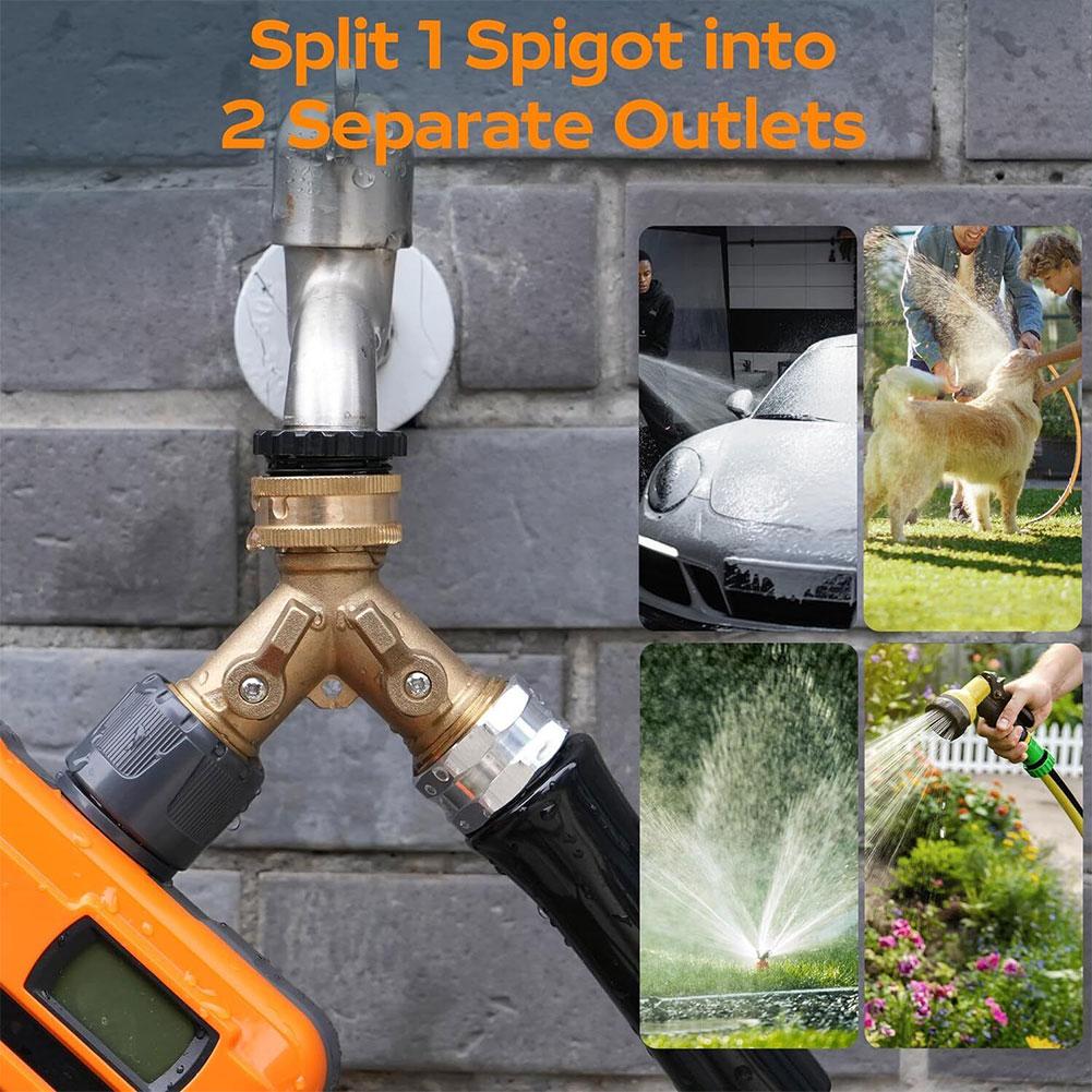 Brass 3/4" Garden Hose Splitter 2 Way Tap Y-Type Watering Connector Garden Tap For Outdoor Faucet