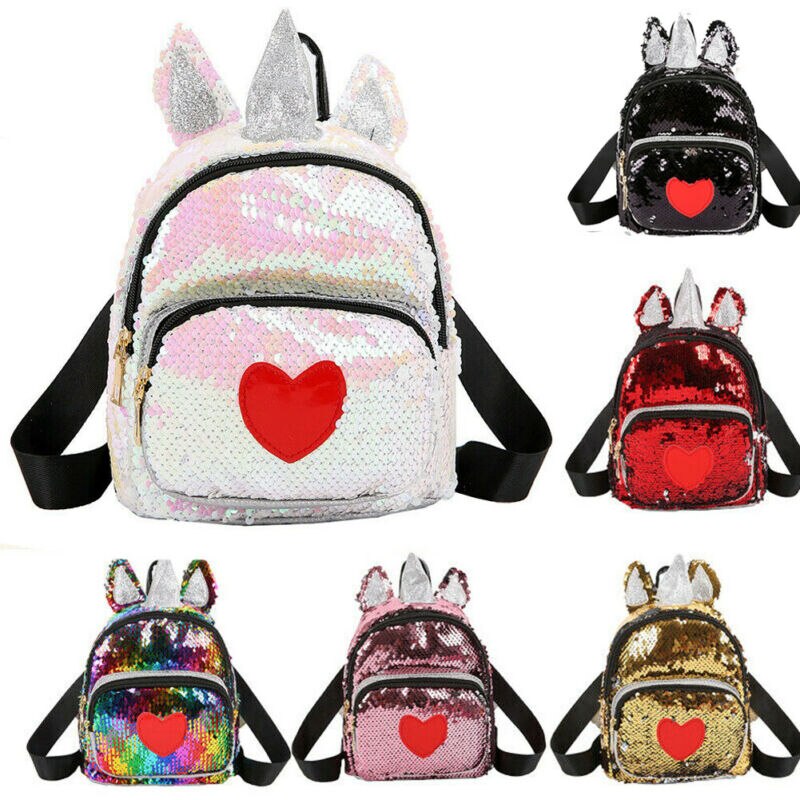 Frauen Glitter Pailletten Rucksack Nette Ohren Doppel Schulter Taschen Mini Bling Rucksäcke Kinder Mädchen Pailletten Reise Rucksäcke