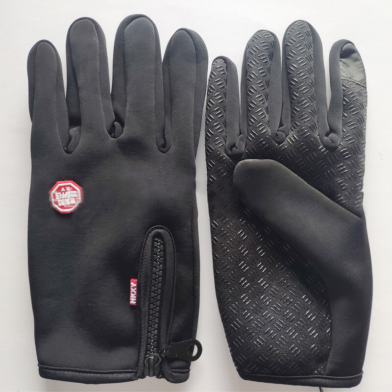 Uomo Inverno Guanti di Tocco Dello Schermo a prova di Pioggia Da Sci Della Signora Impermeabile Caldo di Modo Antivento Equitazione Guanti Sportivi Delle Donne Della Chiusura Lampo: Ordinary-Black / XL