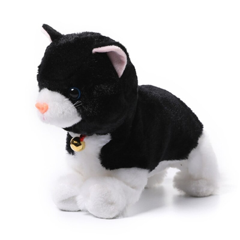 Elektryczny inteligentny pluszowy wokalny kot domowy chodzenie wypchane zwierzę zabawka smycz sterowanie elektroniczne interaktywne chodzenie machanie: A