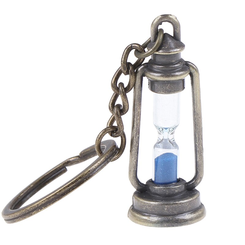 1Pc Cute Metal Lamp Shape Timer Hourglass Key Chain Ring Couple Keychain: Blue