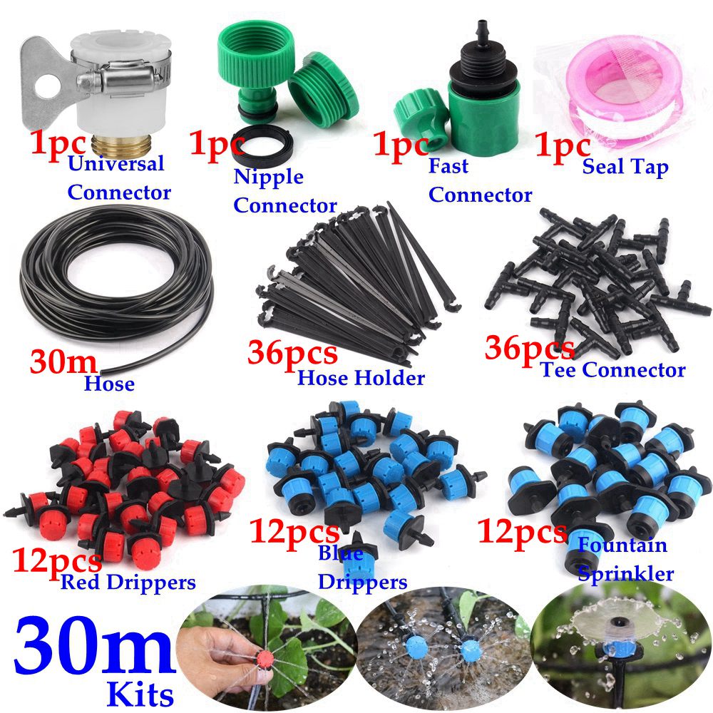 50m~6m Drip Irrigation System DIY Garden Watering System Kit Gardening Micro Irrigation Kits 3Kinds Drippers Sprinklers: 30m Kits