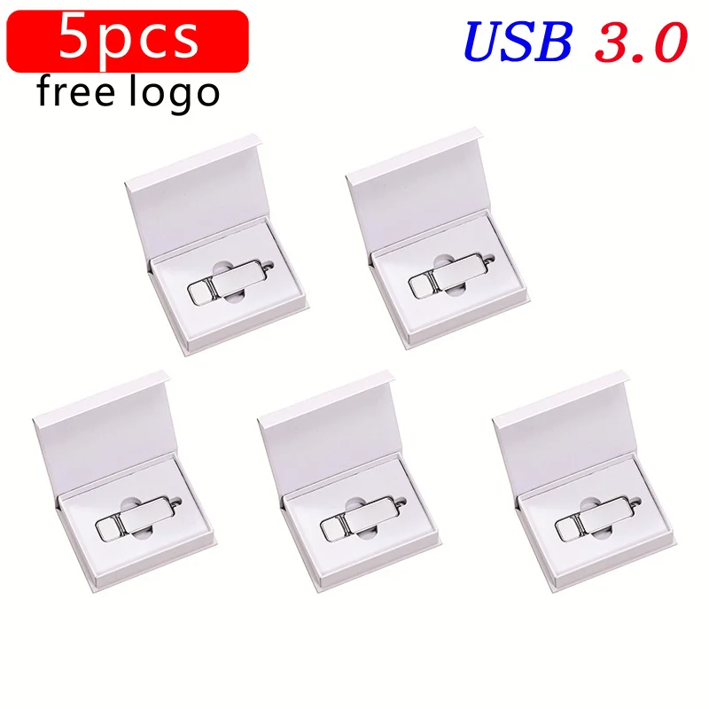 5 STÜCK LOS Hochgeschwindigkeits-USB-3.0-Blitz-Laufwerk 128 GB Kostenloses individuelles Logo Erinnerung Stock 64 GB 32 GB 16 GB Weiße Papierbox U-Disk-Leder 8 GB: verrotten / 4GB