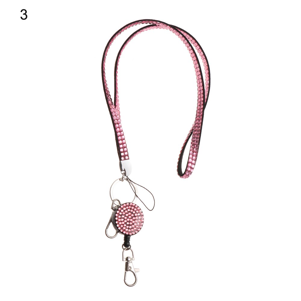 ID Card Holder Neck Strap Rhinestone Retractable Reel Necklace Hanging Rope Lanyard Lightweight: pink