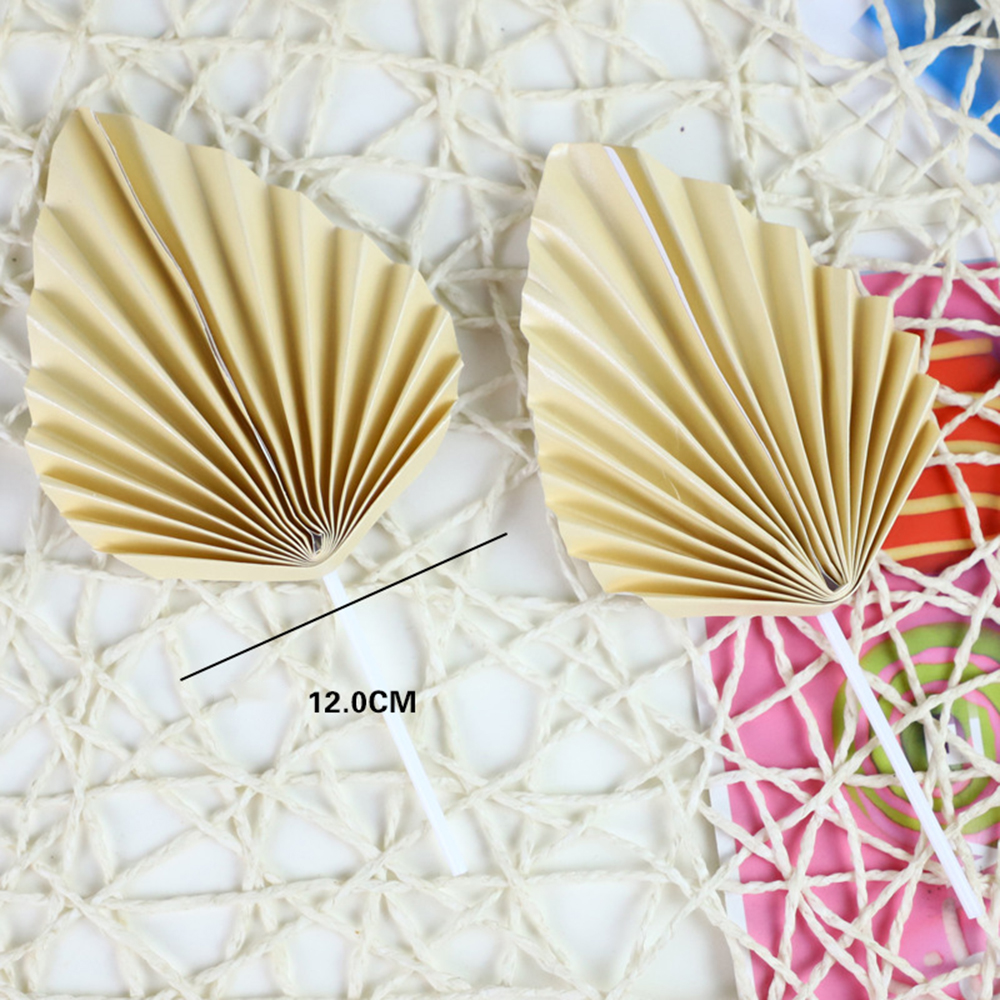 2Pcs Papier Fan Cake Topper Gouden Palm Leaf Verjaardagsfeestje Decoratie Verjaardag Taart Insert Picks Topper Vlaggen Cake Decorating tool: Beige