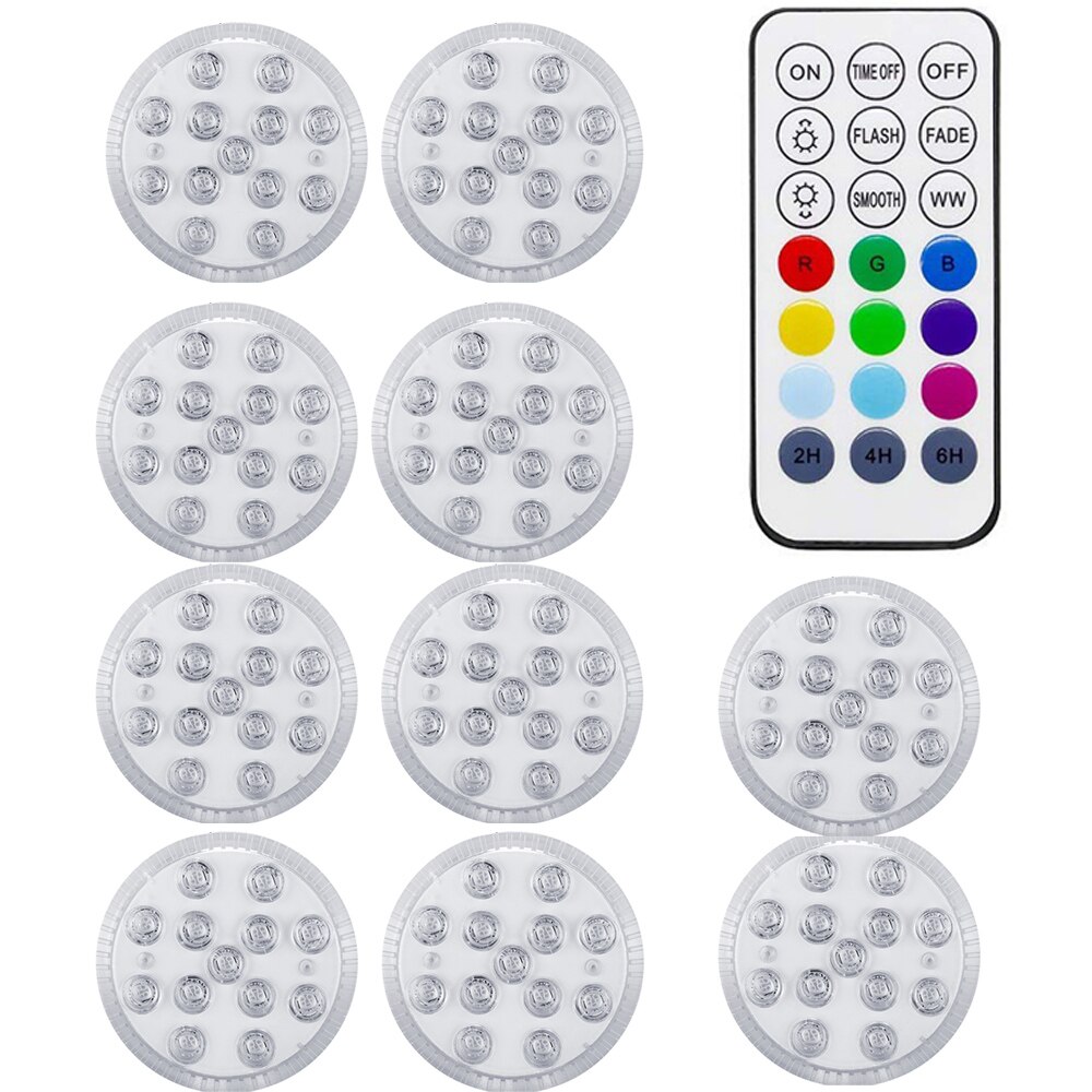 13 LED RVB Lumière Submersible Magnétique Ventouses RF Télécommande Sous-Marine Lampe De Nuit En Plein Air Piscine Vase Garden Party: 10 lamp 1 remote