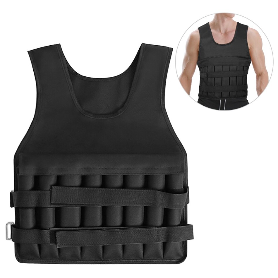 Training Vest 20kg 50kg Adjustable Weighted Vest Exercise Training Fitness Jacket Gym Workout Boxing Waistcoat Fitness Equipment: 20kg black