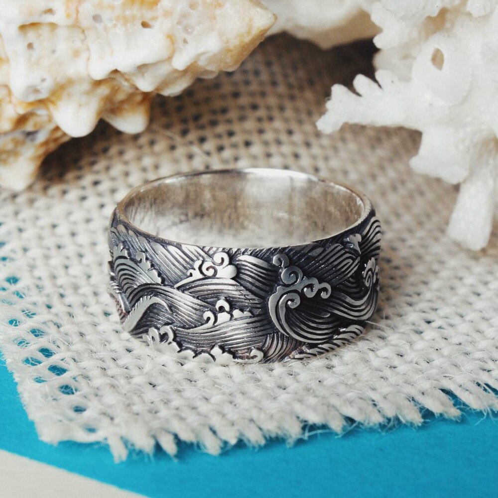 Luxury 925 Sterling Silver Jewelry Exquisite Jellyfish Carved Ring For Women Ladies Vintage Rings Cool Birthday Party