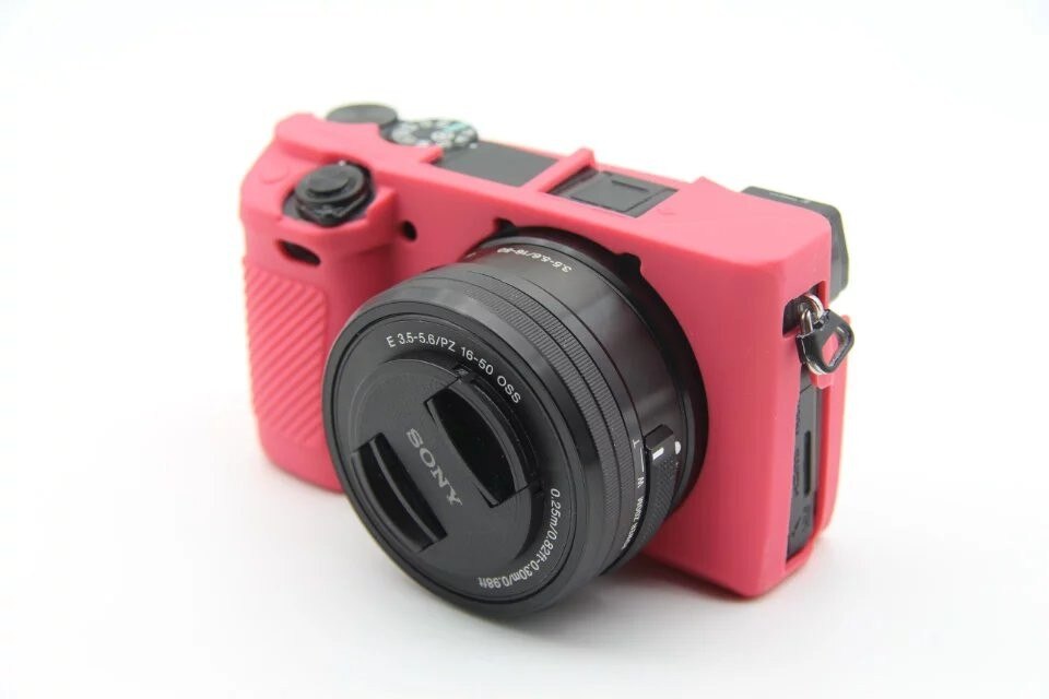 Bonita bolsa suave para cámara de vídeo para Sony A6300 A6400, funda de silicona, funda de cuerpo de goma: Rose red