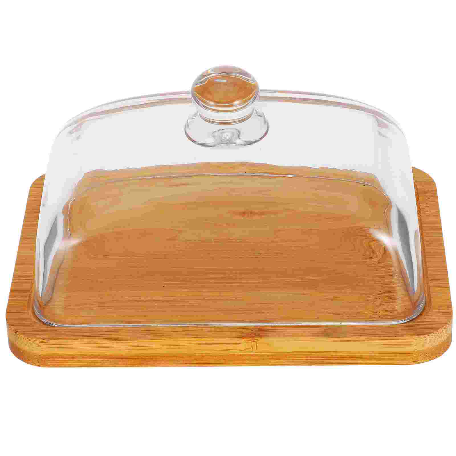 Rektangulær smørskål i tre med glasslokk og ostekuppel, cupcake-tallerken, mini kakestativ med kuppel, kjøkkenservisesett, klart brett: Default Title
