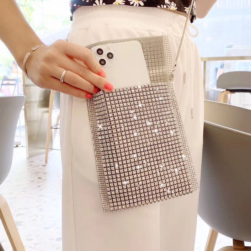 Luxe damestas met flitsdiamanten en hangende fran-xj-telefoontas voor iphone, samsung, xiaomi, huawei en andere mobiele telefoons