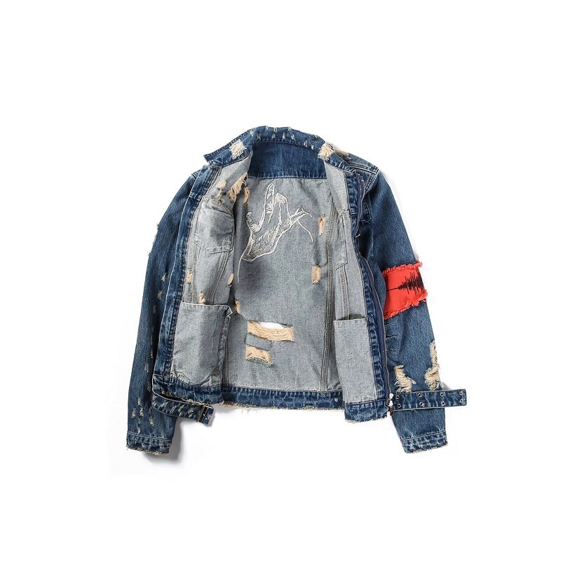 Clásica cremallera rota para chaqueta vaquera antigua azul, Vaqueros chaquetas abrigos negros