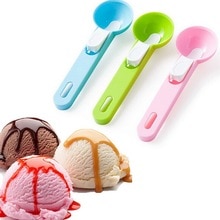 Plastic Ice Cream Scoop With Release Button Watermelon Frozen Yogurt-Sorbet Jelly And Fruit Digging Spherical Shape Scoop